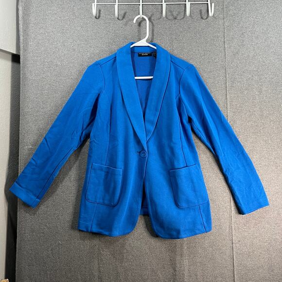Susan Graver Weekend Petite Marina Knit Blazer Blue Brigade Size Petite Small - Picture 1 of 9